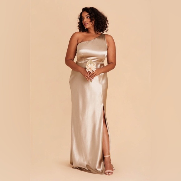 BIRDY GREY Kira Dress In Shiny Satin Neutral Champagne - Picture 2 of 9